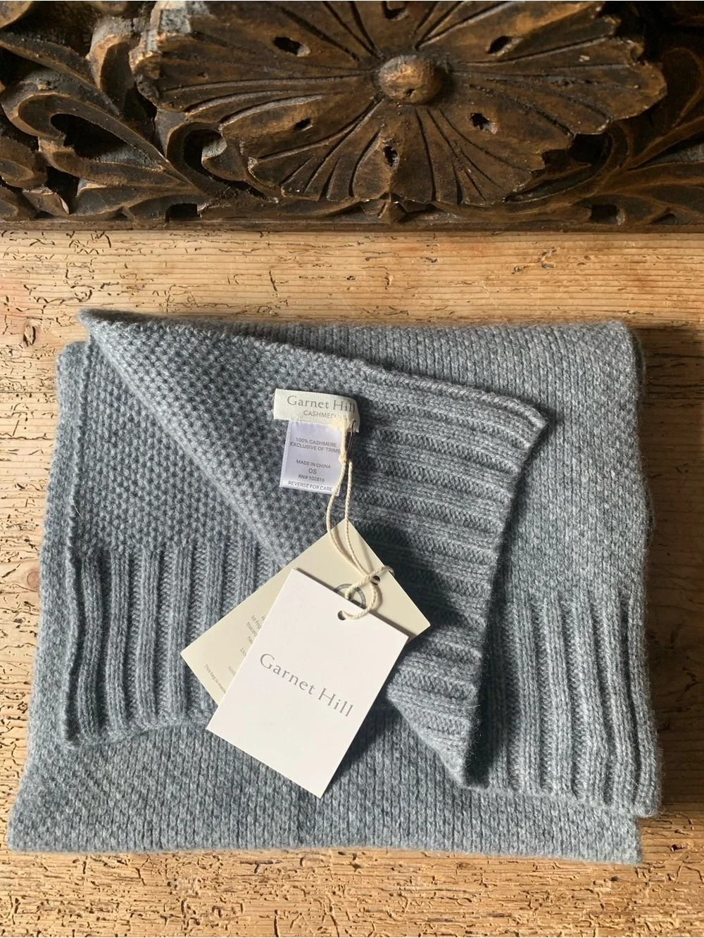 NEW NWT Garnet Hill Washable-Cashmere Scarf Light Gray Grey 72 x 11 W49992